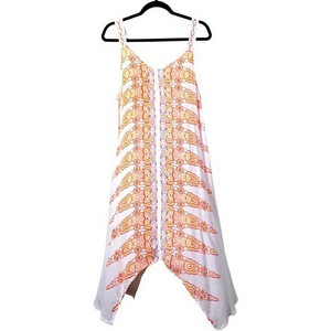 SHORELINE White & Orange Abstract Print Trapeze Handkerchief‎ Dress